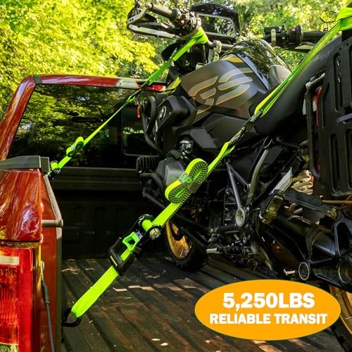 Motorcycle Tie Down Strap (4PK 1.5INX8FT) - 5,250lb Break Strength, Premium