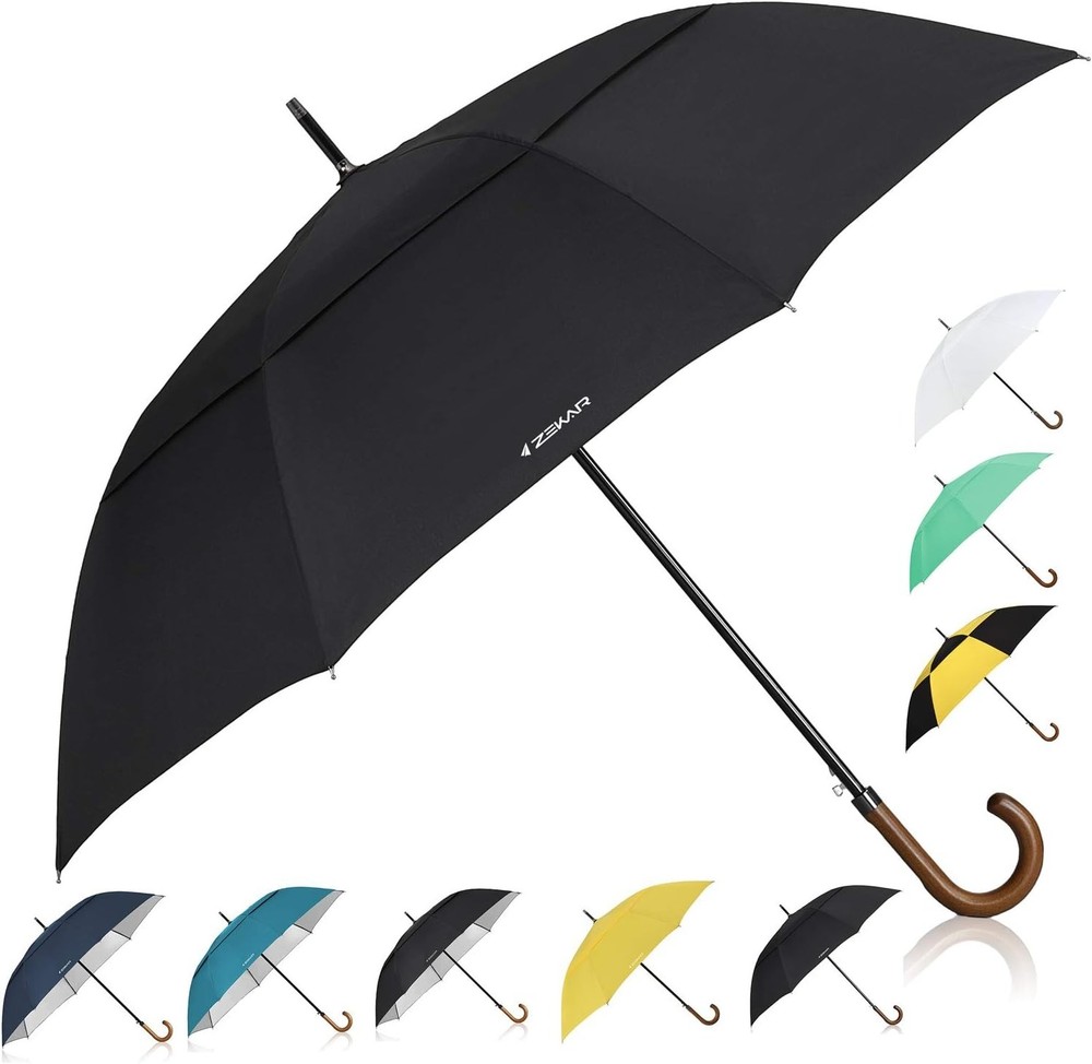Stylish 62" Wooden Golf Umbrella, Windproof Design