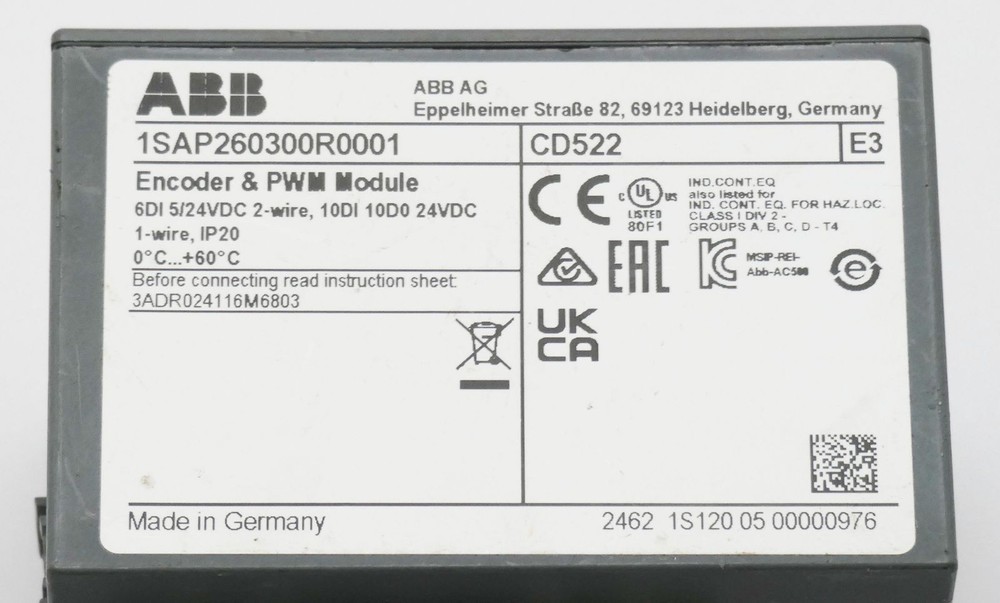 ABB CD522 1SAP260300R0001 E:E3 Encoder & PWM Module new US Free TAX