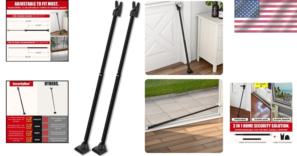 Portable Security Bar for Home & Travel - 2 Pack