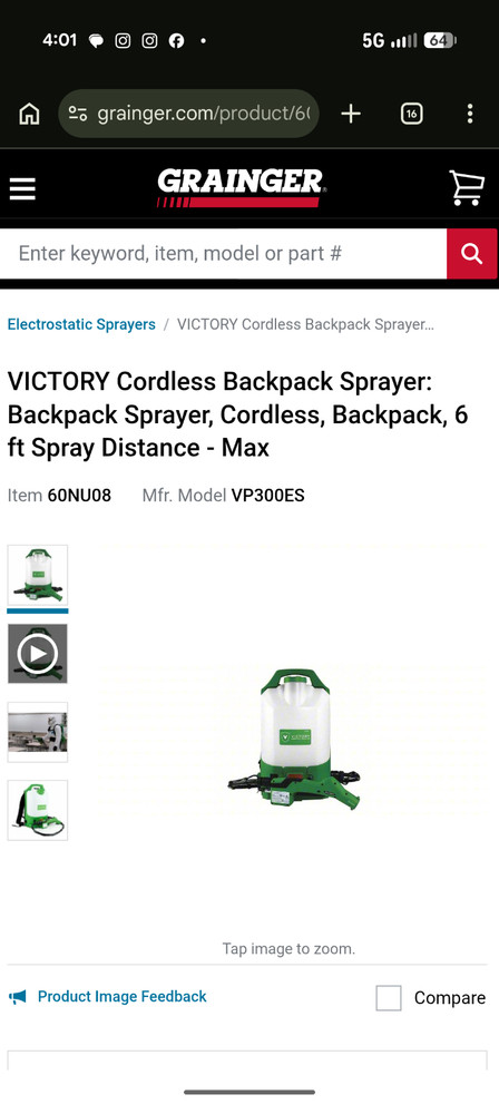 Victory Innovations VP300ES Professional Electrostatic Backpack Sprayer