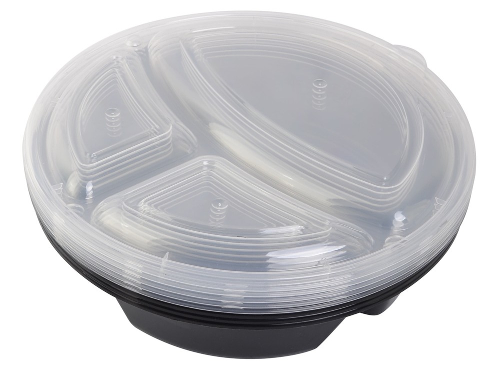 (4 pack) 3-Compartment 1L Round Meal Prep Food Storage Container, 5 Pack