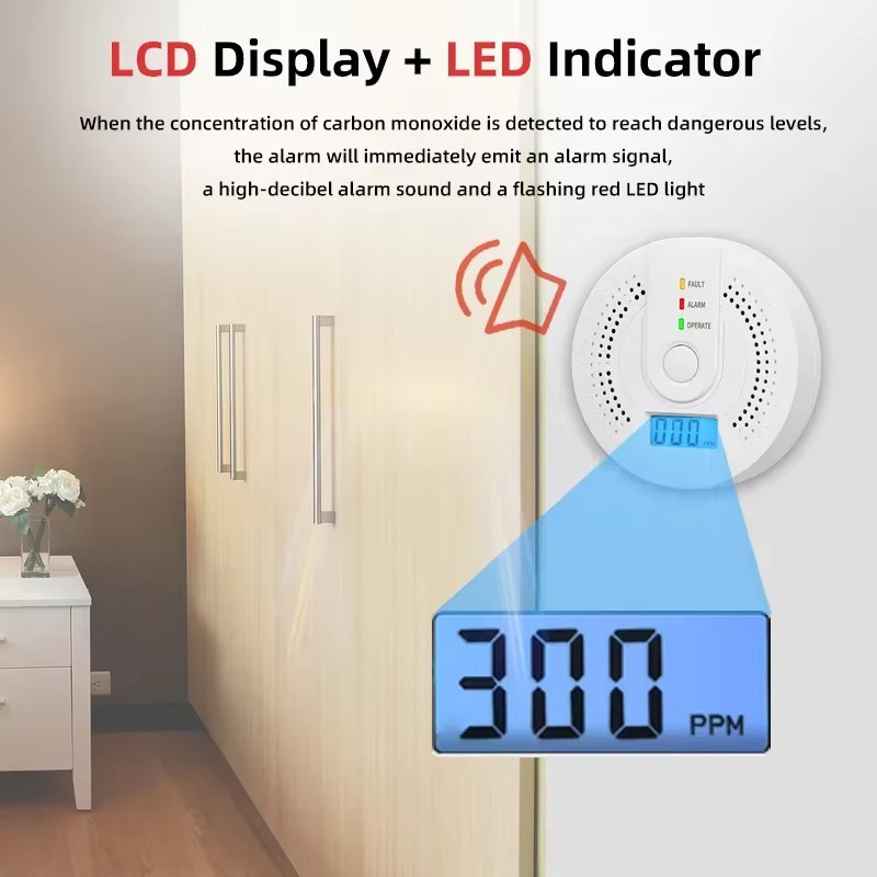 Carbon Monoxide Detector Warning Safety Alarm Sensor LED Digital Battery Powered