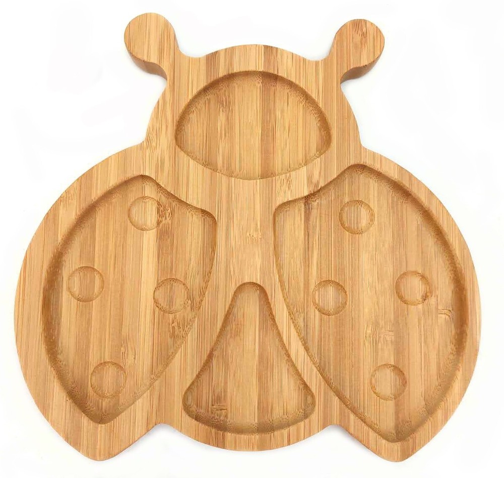 2 Pcs Bamboo Food Ladybug Shaped Plate for Snacks Appetizer 4916x2