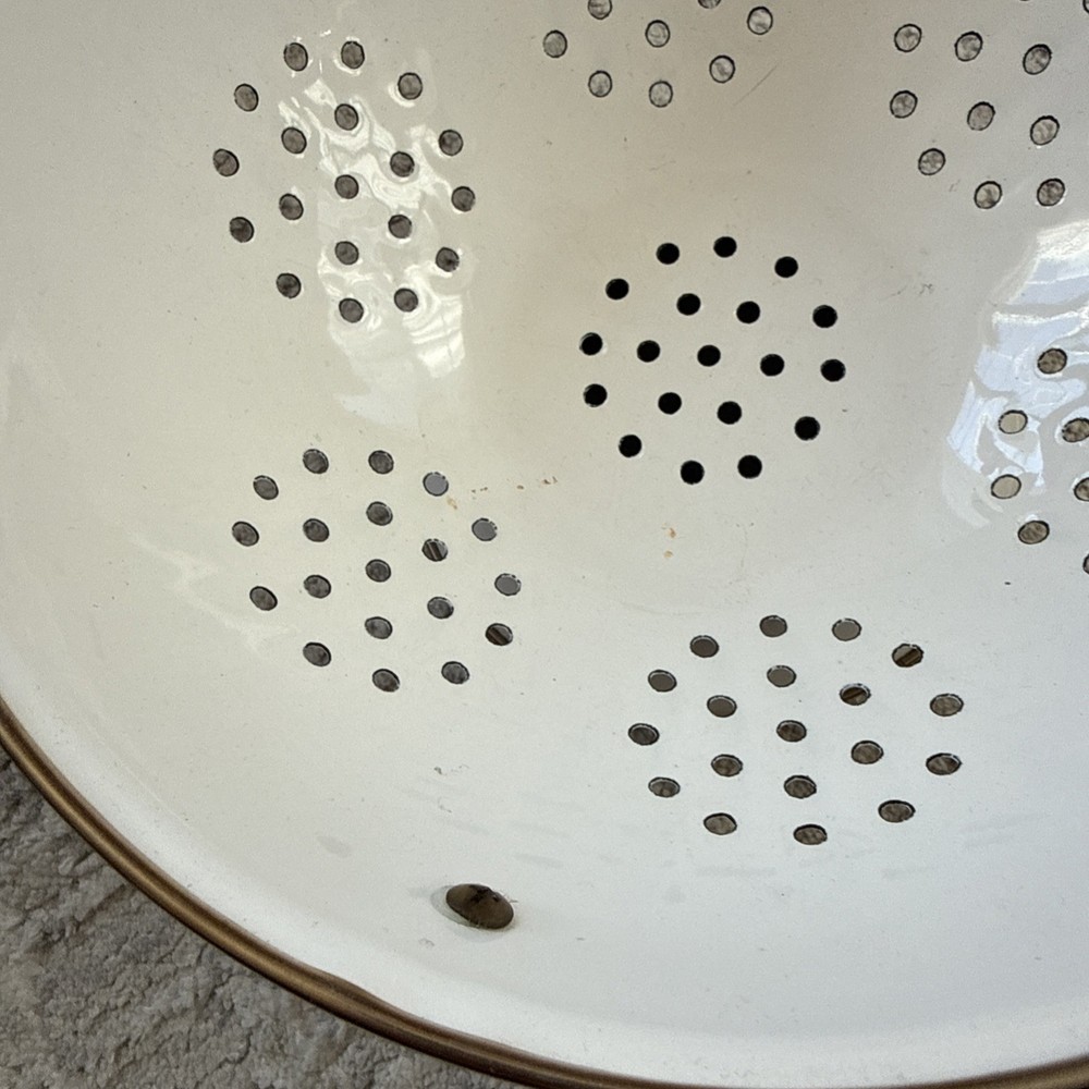 Enameled Colander/Strainer With Brass Handles Beautiful Floral Pattern