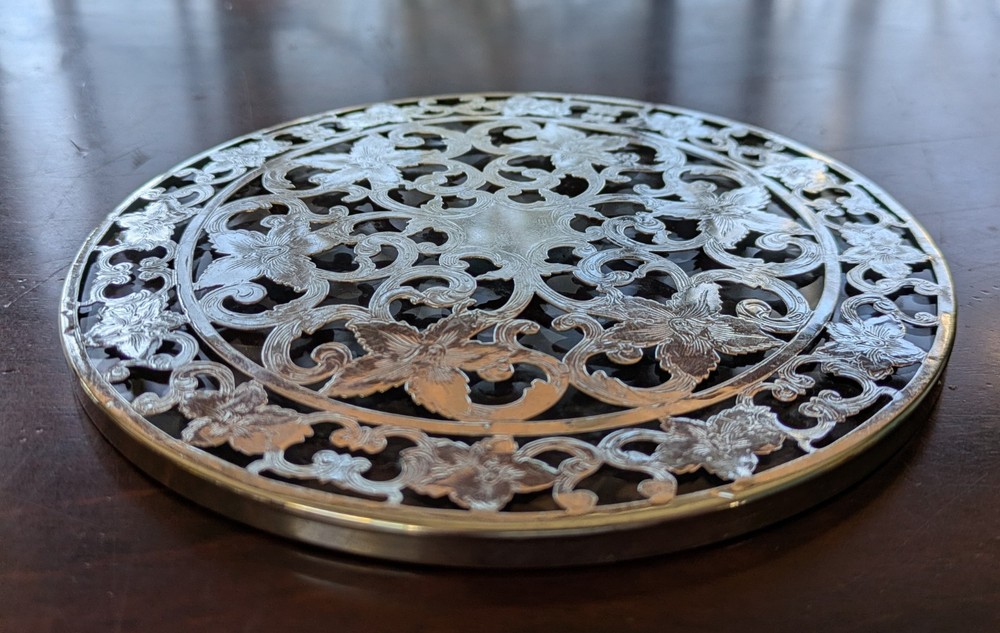 Vintage Webster Sterling Silver Overlay Glass Trivet