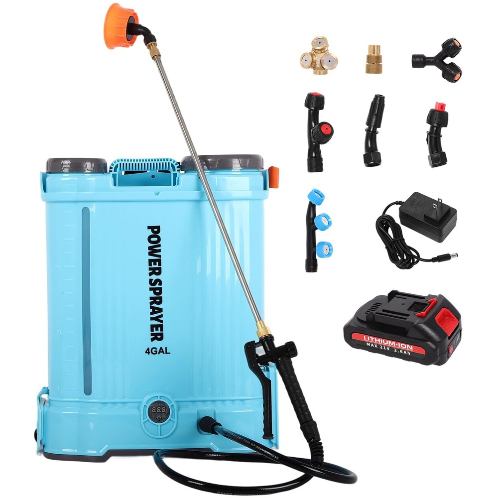 Battery Powered Backpack Sprayer, 4.2 Gallon Electric Sprayer for Weed blue