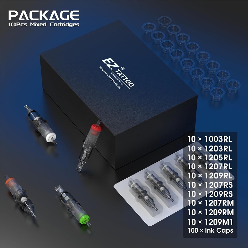 EZ Revolution Tattoo Cartridges 100pc Assorted Bugpin Mixed Needles