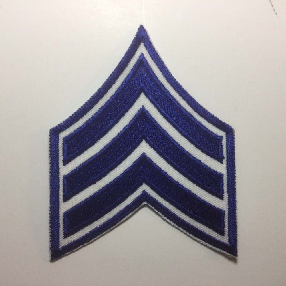 (2) Sergeant Chevron Patch police 3 stripe Royal Blue on White