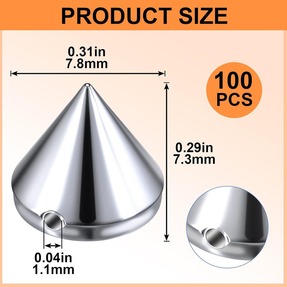 100PCS Spike Cone Studs, 8 Mm ABS Metal Bullet Studs, Flatback Punk Rivets for L
