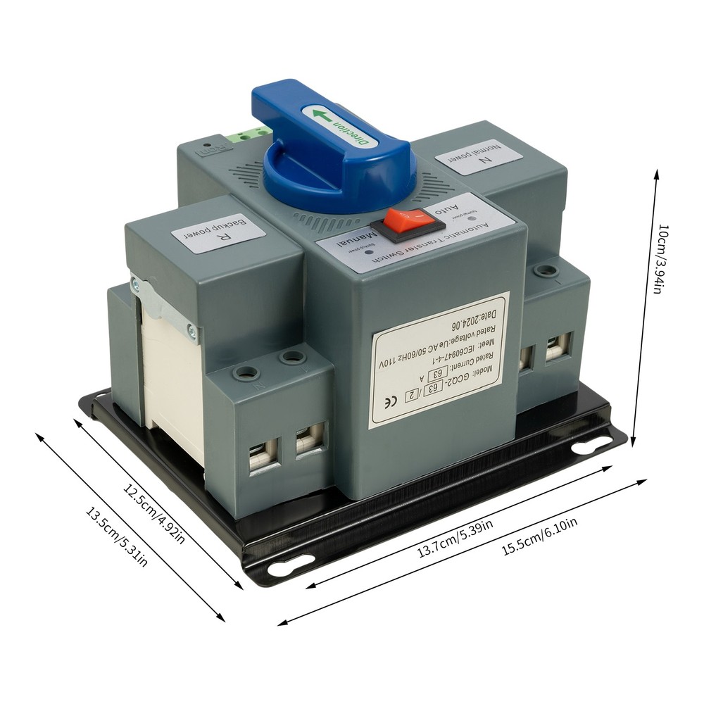 63A ATS Dual Power Automatic Transfer Switch for Generator Changeover Switch 2P