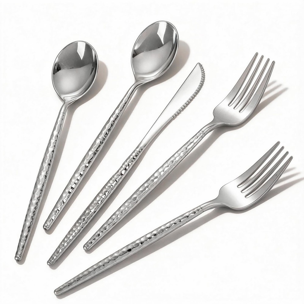 WILLIFE 120 Pcs Silver Plastic Silverware - Heavy Duty Plastic Silverware Inc...