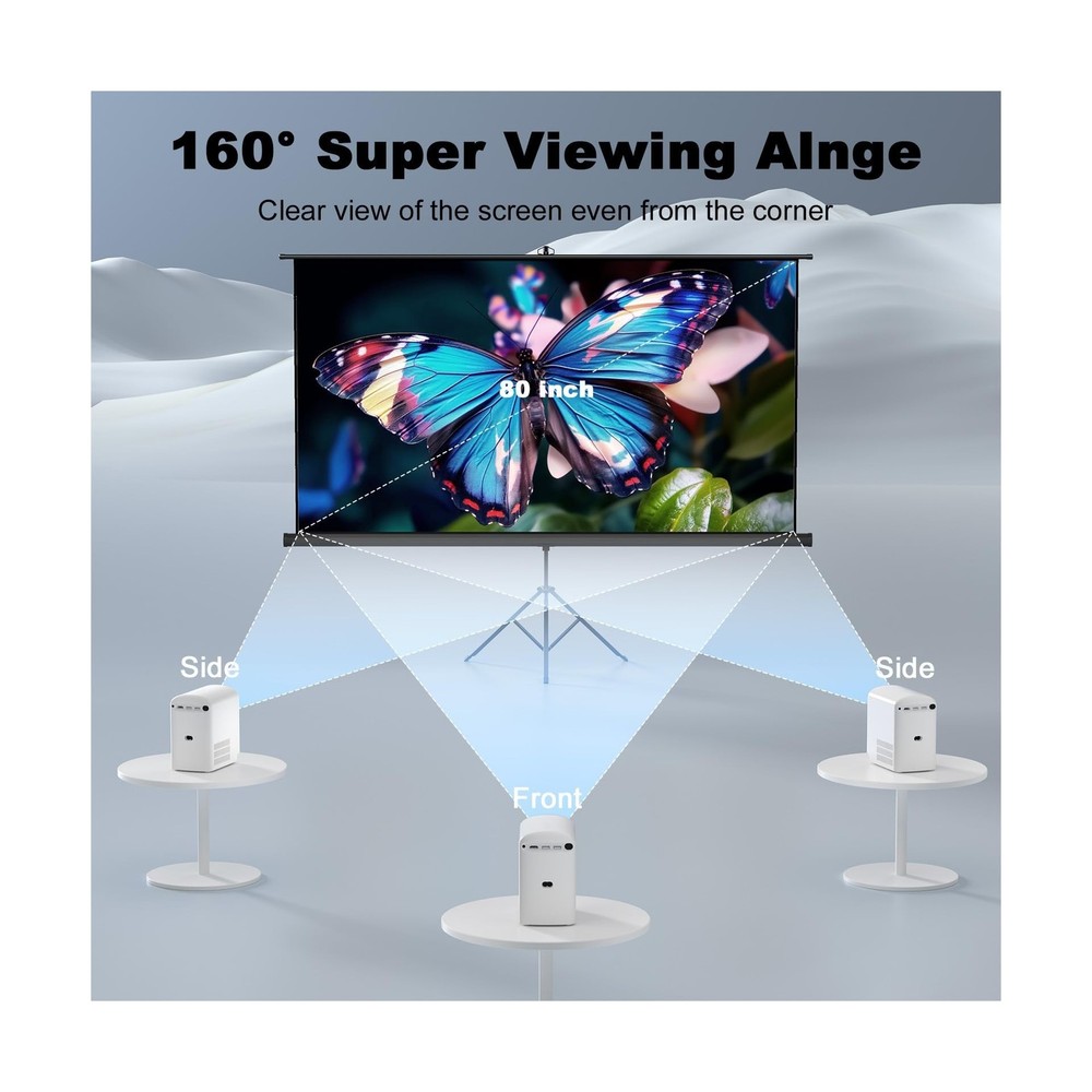 Outdoor Projector Screen with Stand Tripod, Indoor Pull Up Portable Projector...