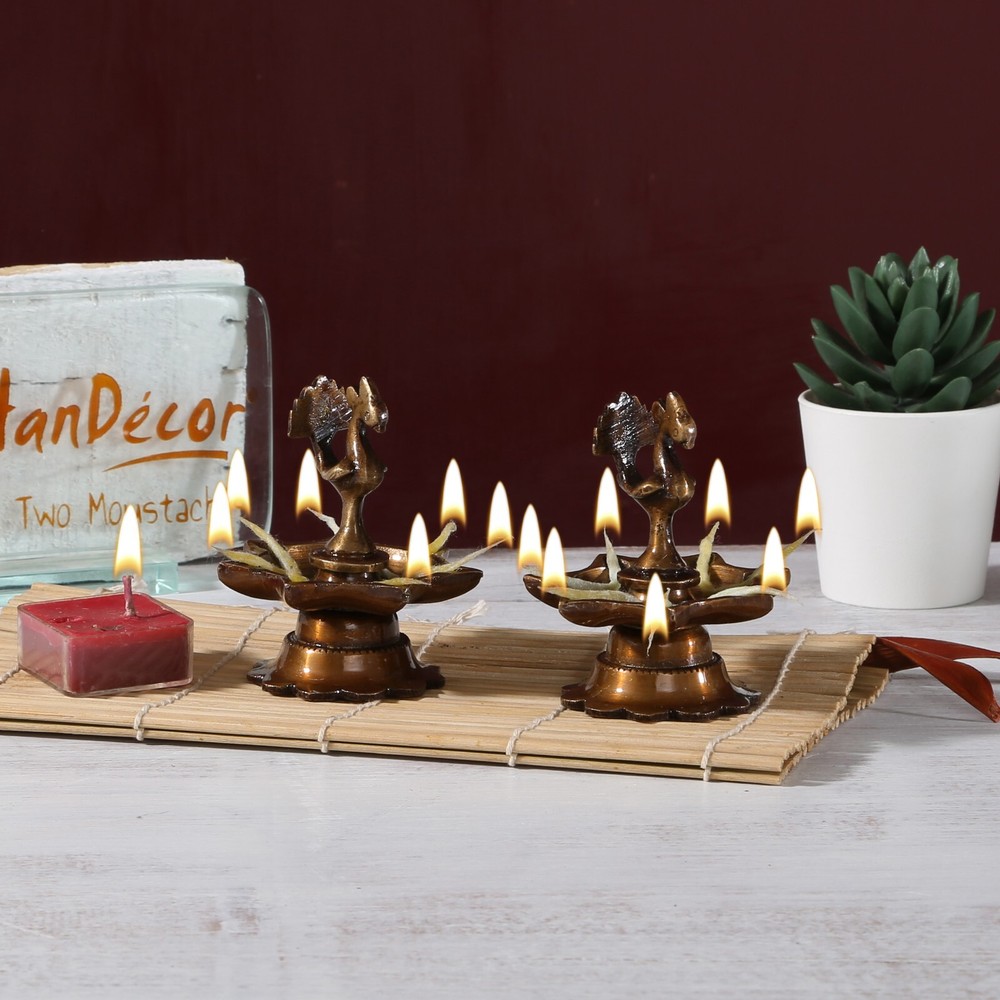 Brass Traditional Indian Deepak Pair Diya Set