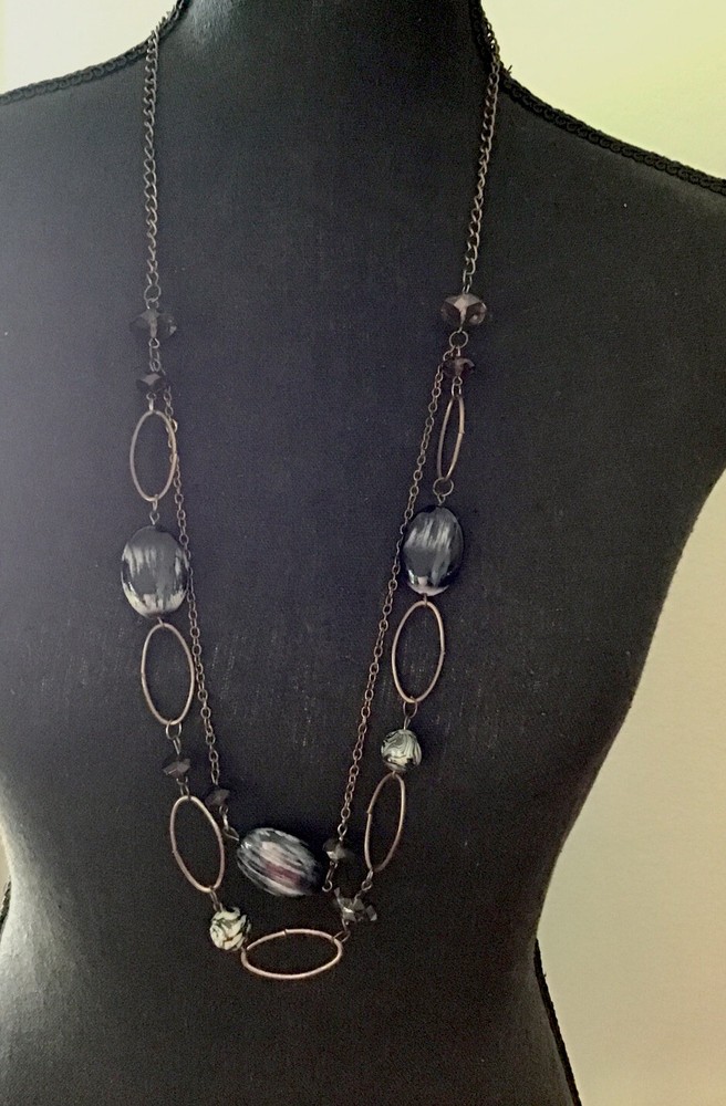 Multi-Strand Brown TONE Chain Multi Tone Bead Necklace
