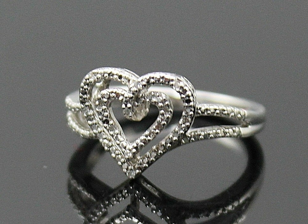 HALLMARKED GENUINE DIAMONDS ACCENT OPEN HEART STERLING SILVER RING SIZE 7