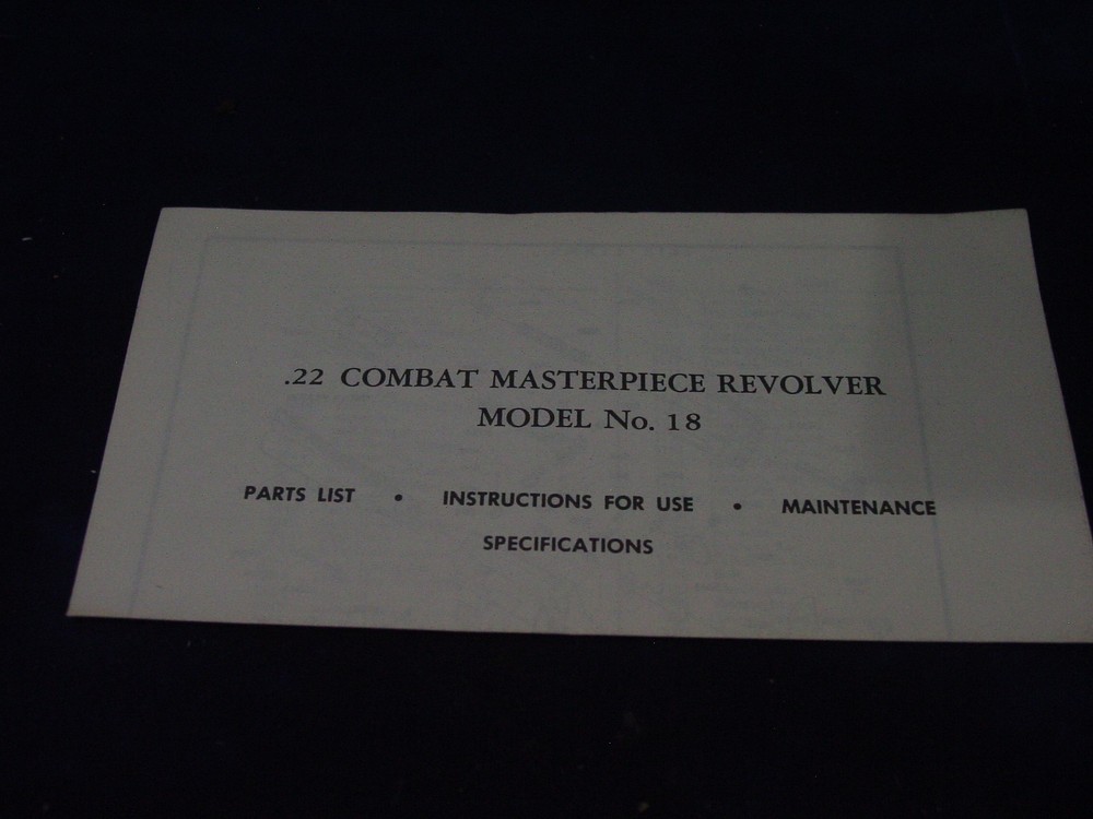 ORIGINAL PAPERWORK SMITH WESSON MANUAL 22 COMBAT MASTERPIECE MODEL 18