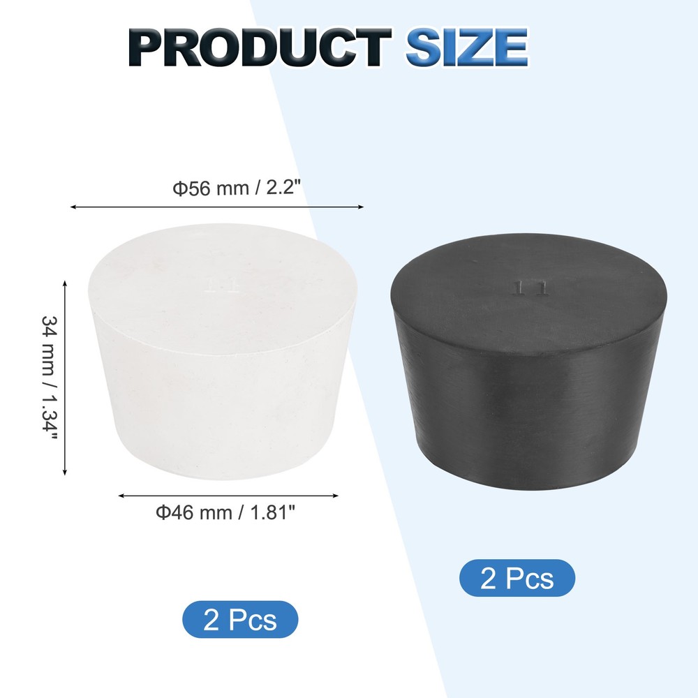 4 Pcs Solid Rubber Stopper Size 11#-56mm x 46mm - 34mm Long, Black/White