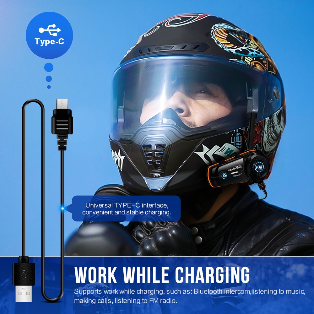 2x FX8 Pro Motorcycle Helmet Bluetooth Intercom Headset 8 Riders Communication