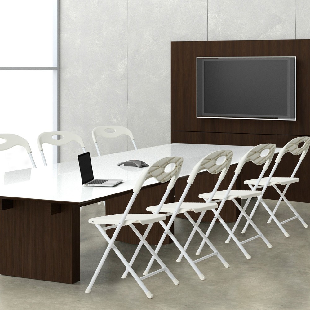 4-Pack White Stainless Steel Folding Chairs - Heavy-Duty 800lb Capacity, Stack