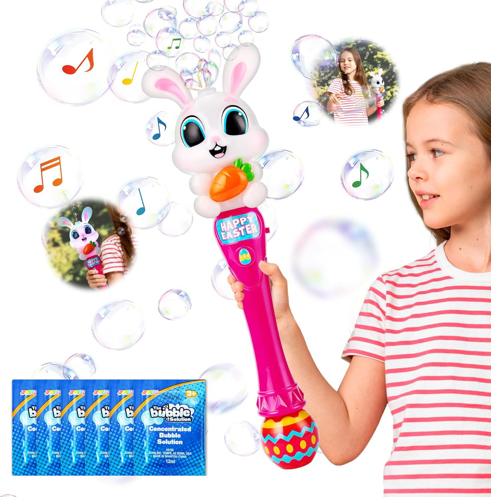 Sloosh Easter Bunny Bubble Wand for Kids Ages3+, Light Up Automatic Bubble Maker