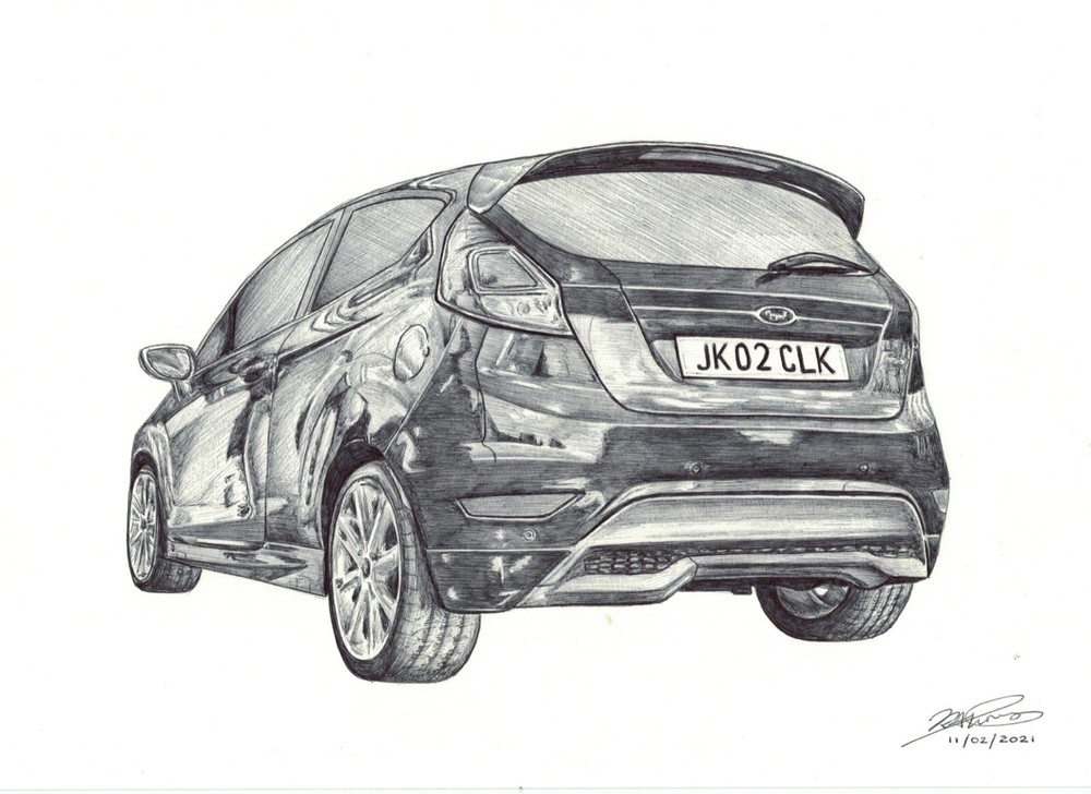 Personalised Realistic Pen Drawing: Car (see description)