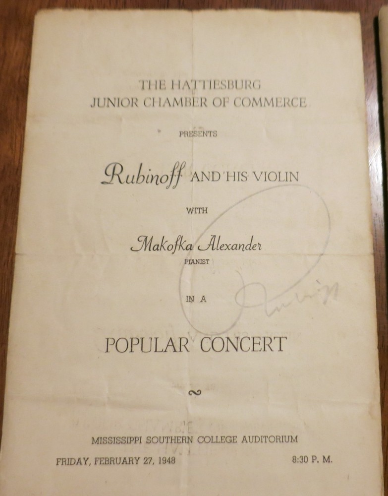 David Rubinoff  Classical Violinist  1948 Autographed  Program Miss. So. College