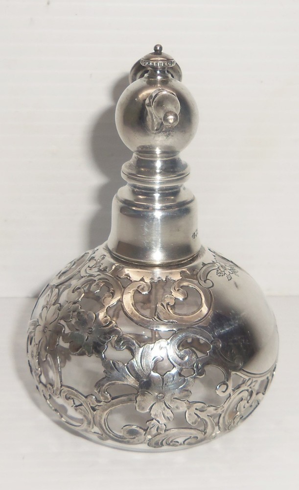 Antique Birmingham, England Sterling Silver Overlay Atomizer Perfume Bottle