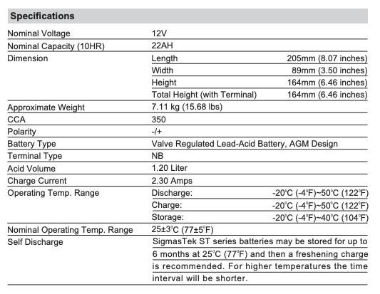 BRP (Can-Am) 998CC Spyder (RS), 2008-2016 Replacement Battery (350CCA)
