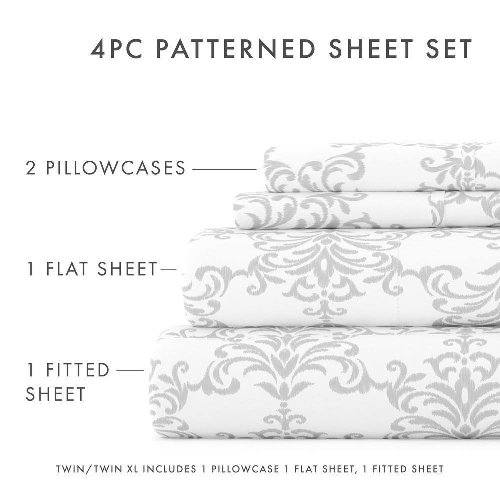 Premium Ultra Soft 4-Piece Light Gray Soft Bouquet Pattern Microfiber California
