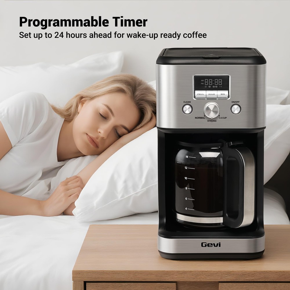 Gevi 14-Cup Programmable Coffee Maker, Drip Machine Stainless Steel