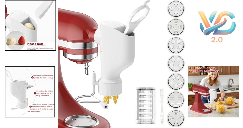 Kitchenaid Pasta Press Attachment with 7 Discs Gourmet Pasta Maker