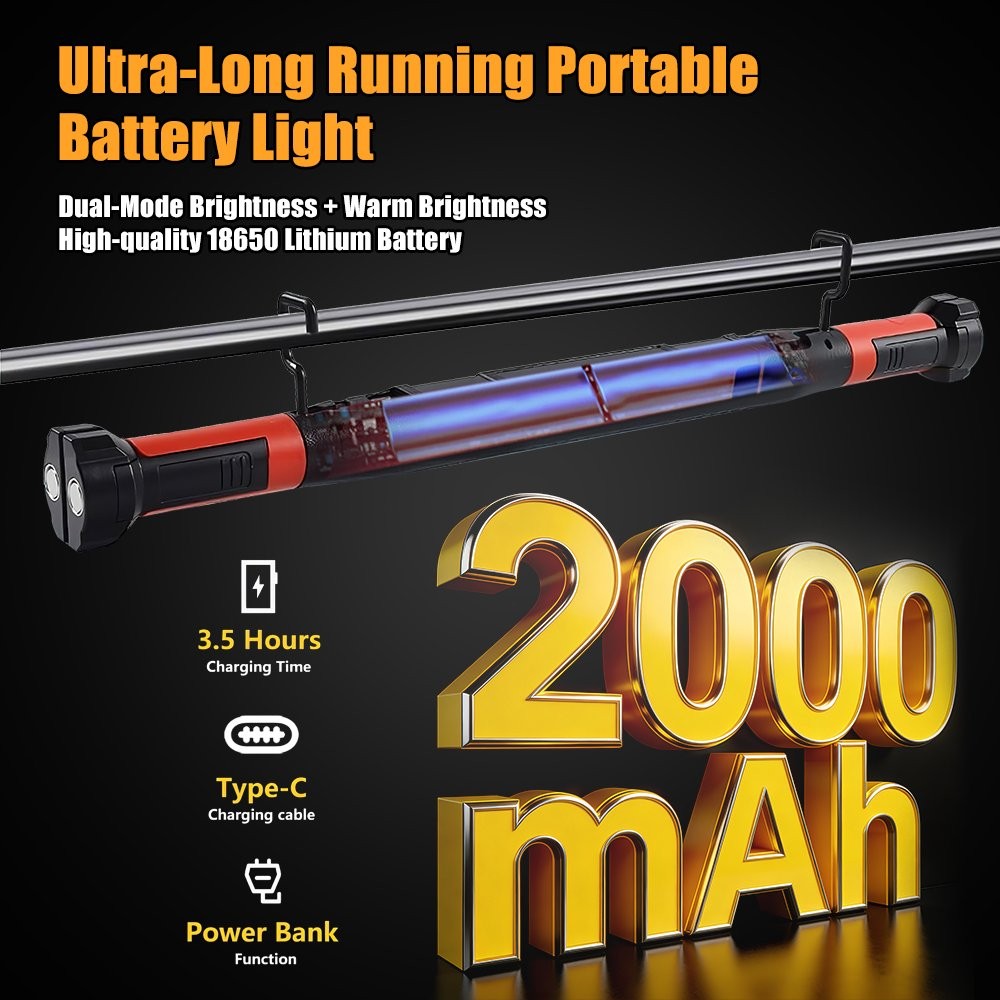 3000LM LED Work Light Rechargeable Magnetic Underhood Work Light with Hooks