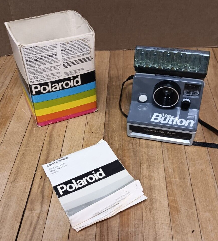 Polaroid The Button Land Camera w/ Flashbar, Box & Manual – Untested