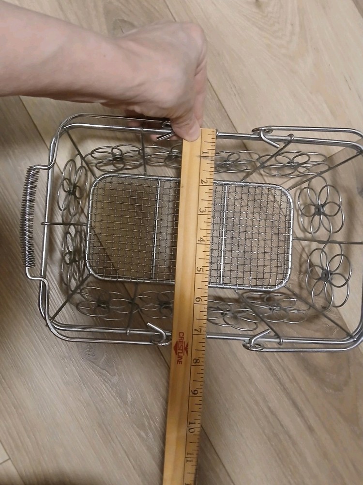 Rectangular Silver Metal Wire Basket with Handles Floral Design