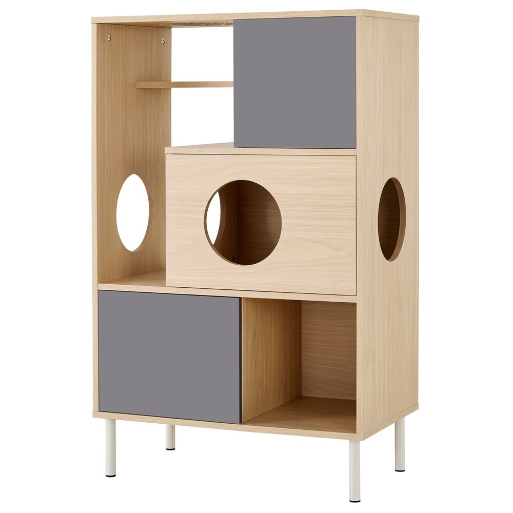 Modern Cat Tree & Side Cabinet with Litter Box & Hidden Storage