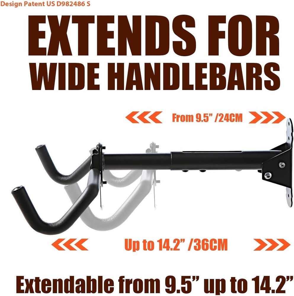 Horizontal Bicycle Storage Rack - Adjustable Home Bike Wall Mount, 2-Pack Set