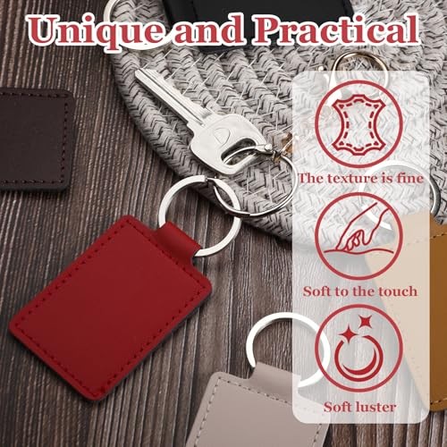 48 Pcs Leather Key Fob Kit, Rectangular Leather Keychain Blanks with Keychain