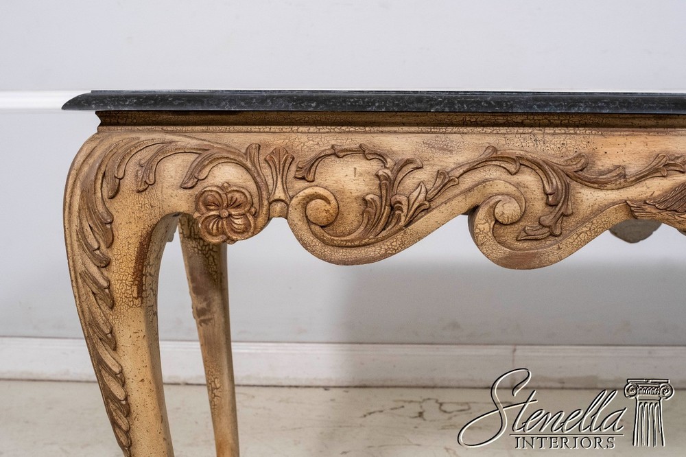L69937: MAITLAND SMITH Marble Top Distressed Painted Console Table