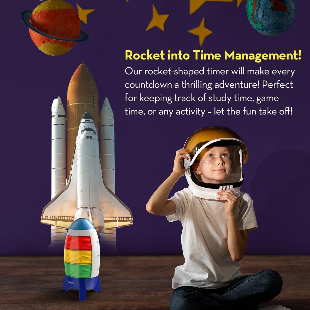 Countdown Timer! Blast Off Visual Timer for Kids with Audio Rocket, 0-24 Hour
