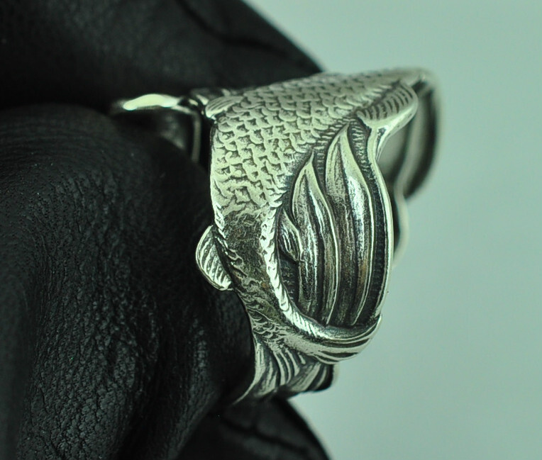 Solid 925 Sterling Silver Large Fish Adjustable Spoon Ring