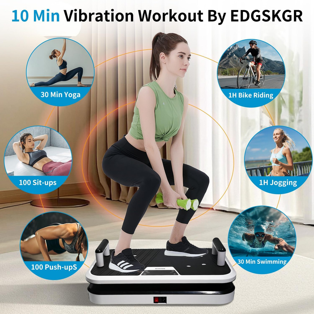 Vibration Plate Exercise Machine with Pushup Handle & Bluetooth, Full-Body Vibra