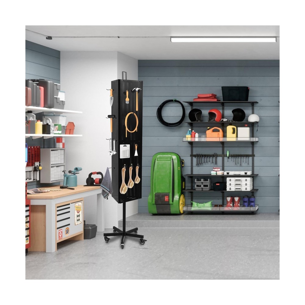 Triangular Metal Pegboard Panels Display with Base and Pole, Black Pegboard D...