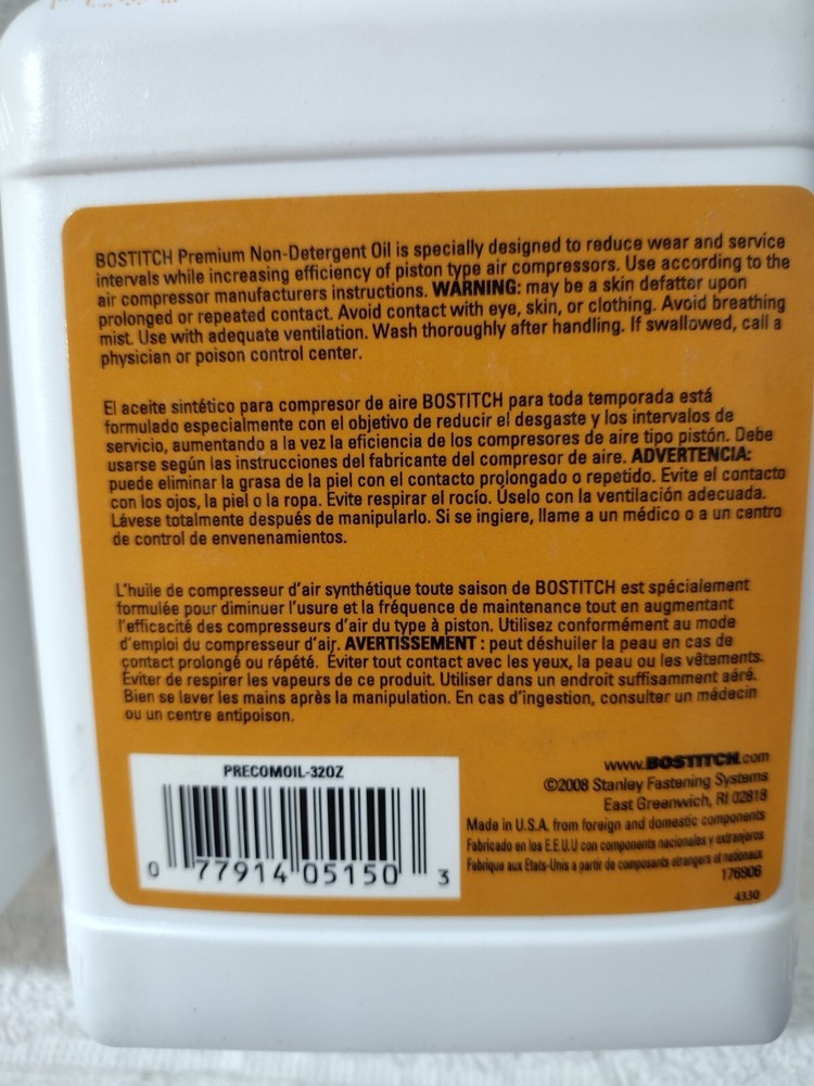 2 bottles - Air Compressor Lubricant / Bostitch PRECOMOIL /32OZ