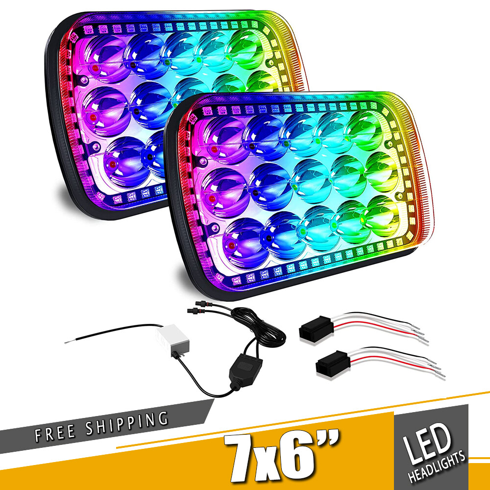 For Toyota Pickup Tacoma 7X6" Inch RGB Multi Color LED Sealed Headlight Pair