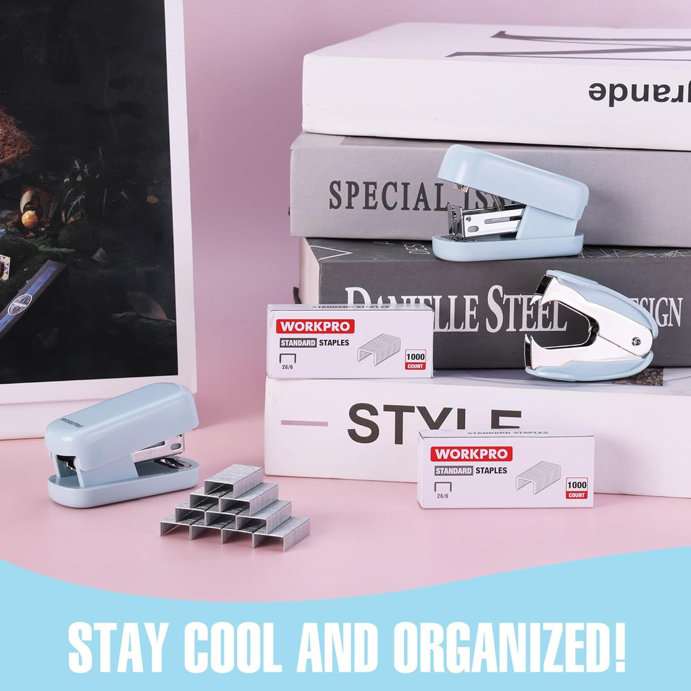 Mini Stapler with Staples, Blue Stapler Set Includes Two Small Staplers, One Sta