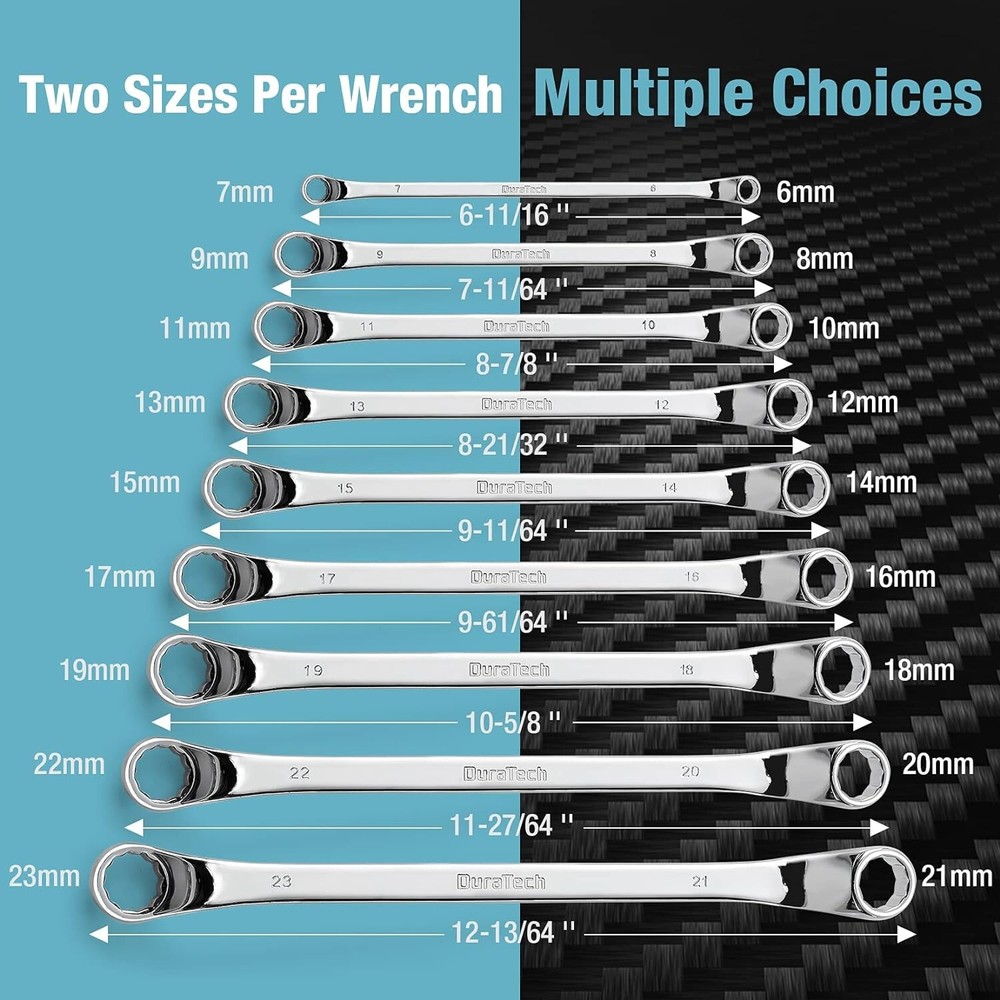9 PCS Double Box End 75 Degree Deep Offset EXTRA LONG Wrench Tools Set 6-23Mm