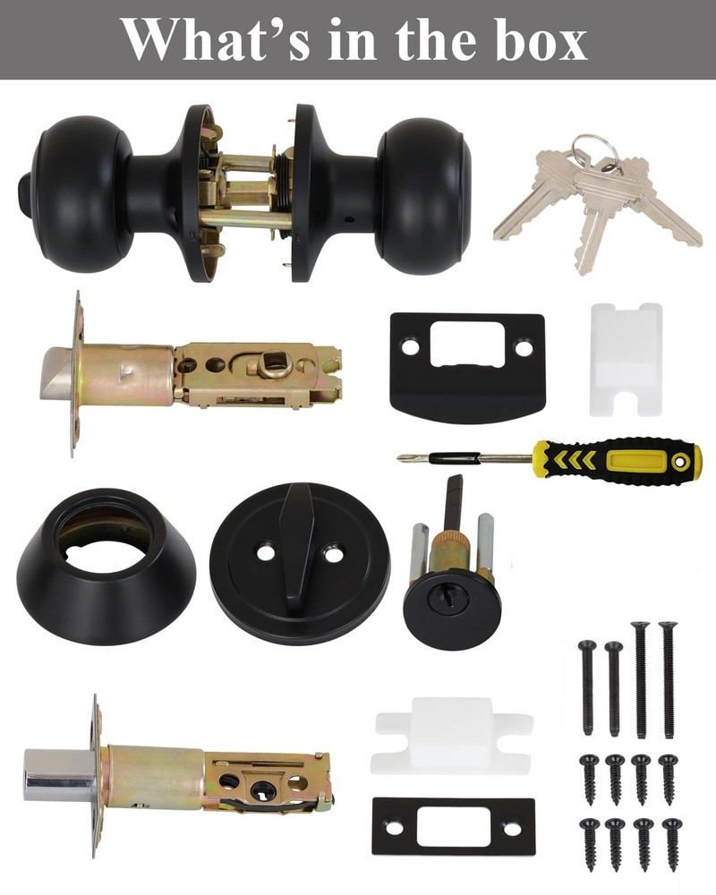 Lanwandeng All Keyed Alike Entry Door Knobs and Single 1 Pack, Matte Black