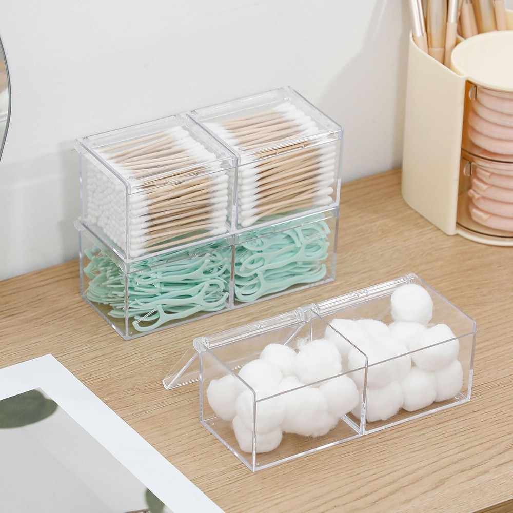 3 Pack Bathroom Canister with Divider, Plastic Vanity Drawer Storage Jars wit...