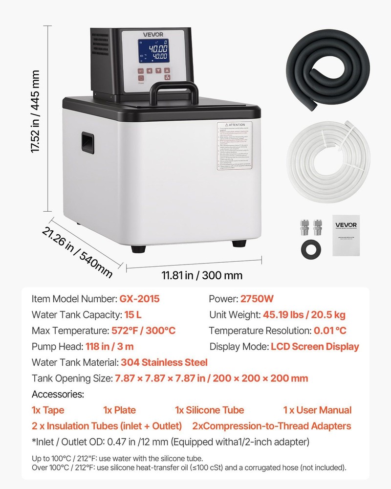 Lab Heating Circulator 15L, 300°C, Internal/External Circulation